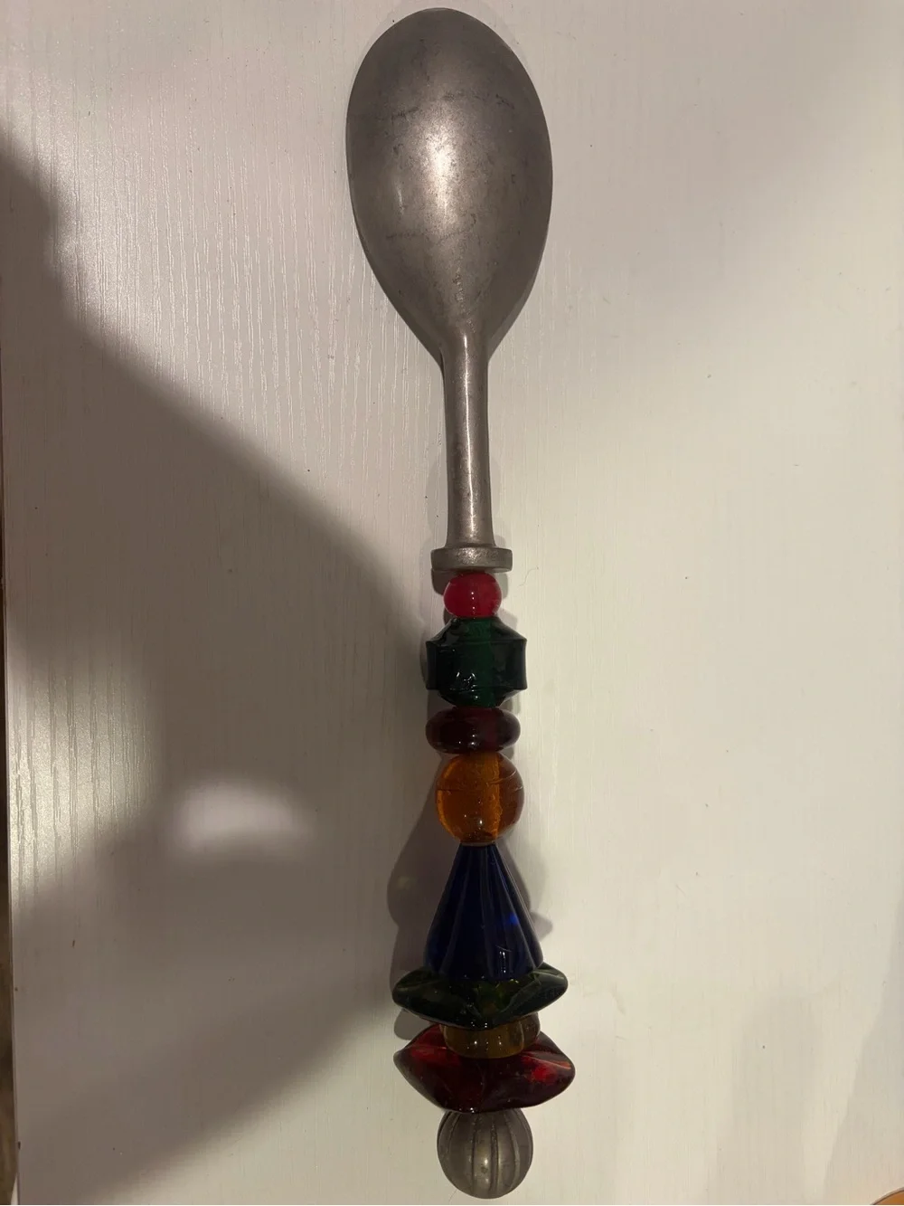 Source Unknown Multicolored Beaded Serving Spoon with Silver Bowl